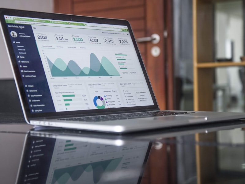 Annual figures and financial reports on screen